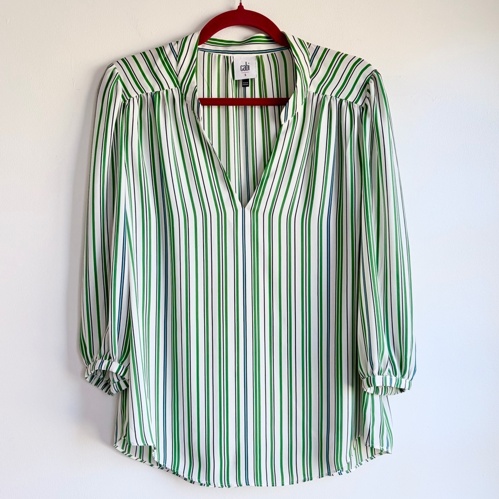 CAbi #5893 Awning Stripe V Neck 3/4 Sleeve Blouse Size S